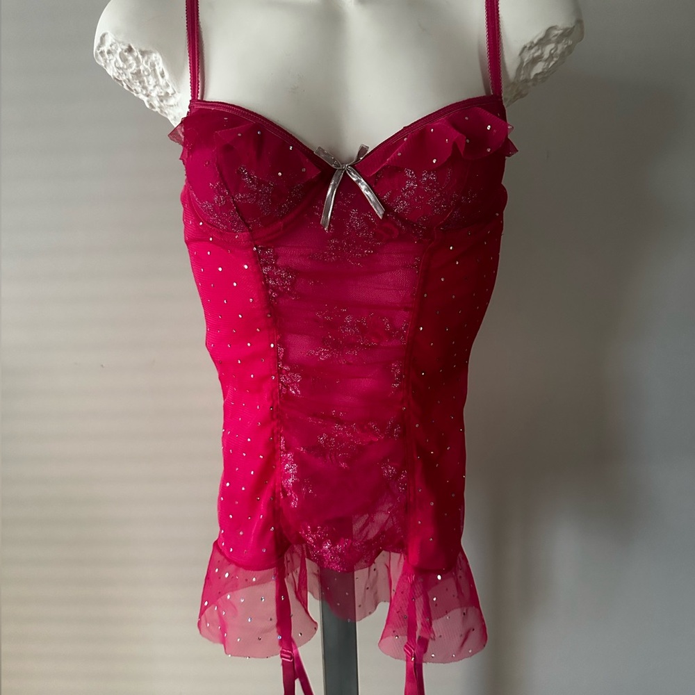 Victoria's Secret Sexy Little Things Pink & Silver Glitter Semi Sheer Teddy 34B